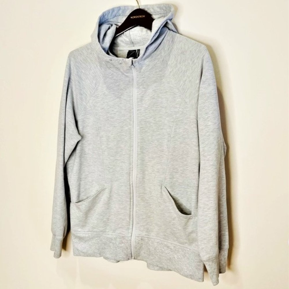 Zella Gray Full Zip Up Drawstring Hooded Sweater